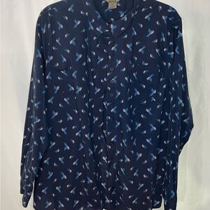 Duluth Trading Co Dark Blue Bird Print Shirt